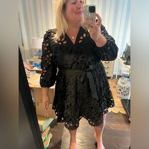 ELOQUII Mini Flare Dress in Black Eyelet / Size 24